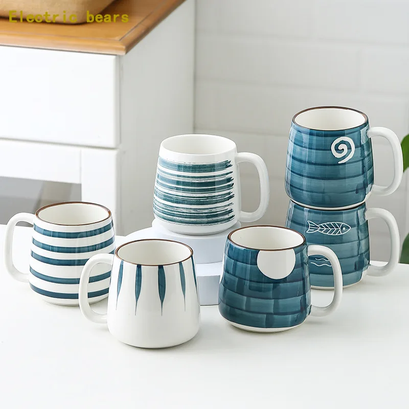 

500ml Large Underglaze Ceramic Mugs Breakfast Drink Coffee Tea Milk Cups Office Kitchen Tableware Japanese Handpainted Mug Gifts