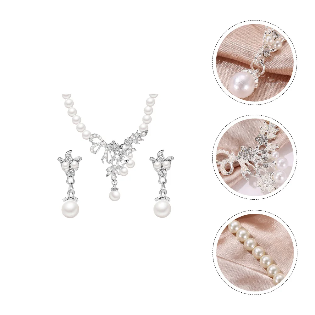 

Fashion Jewelry Women Pearl Necklace Earrings Set Pendant Necklace Metal Earrings Pearl Bridal Jewelry Set
