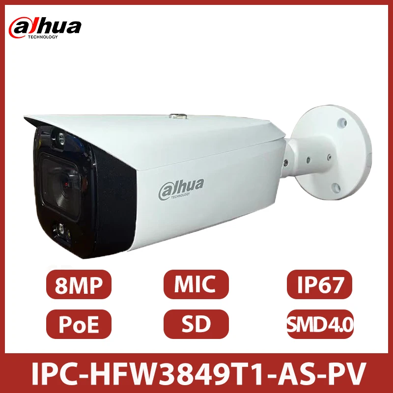 

Dahua IPC-HFW3849T1-AS-PV IP Camera 8MP Smart Dual Light Active Deterrence Fixed-focal Bullet WizSense Network Camera MIC IP67
