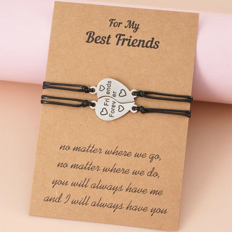 

2022 New Stainless Steel Letter Friendship Friends Hand Woven Cards Ladies Bracelet Set Jewelry