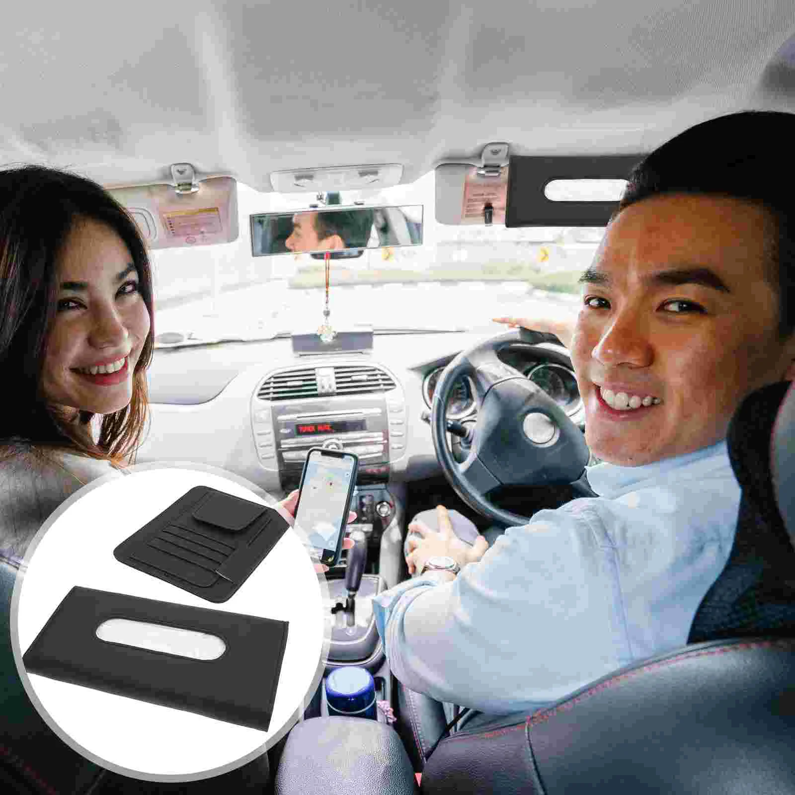 

Tissue Holder Car Visorcase Napkin Sunbox Hanging Backseat Towel Pu Vehicle