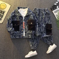 childrens clothes set spring and autumn new boys denim jacket pants set baby childrens clothing two piece set