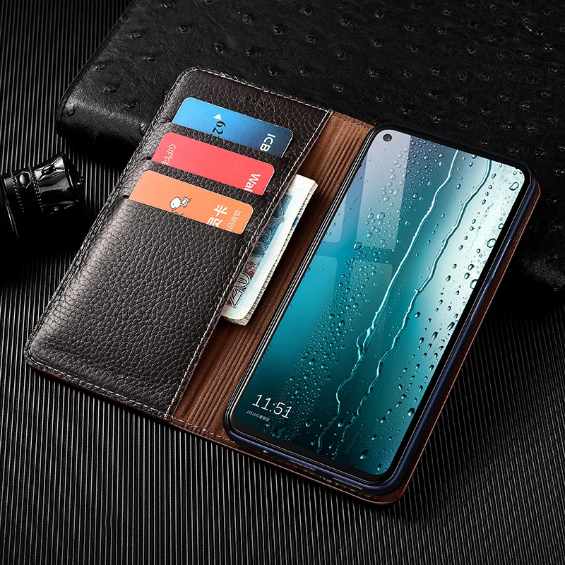 

Litchi Patter Genuine Leather Magnetic Flip Cover For XiaoMi Poco C3 C31 X2 X3 GT Pro M5S m5 X3 NFC C40 India Case Luxury Wallet