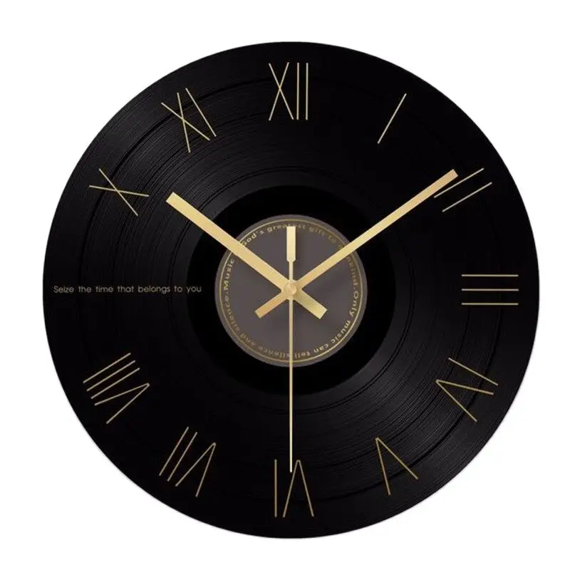 

Large Clocks Wall Watch Mechanism Living Room Black Creative Silent Vinyl Record Glass Kitchen Clock Horloge Decorative