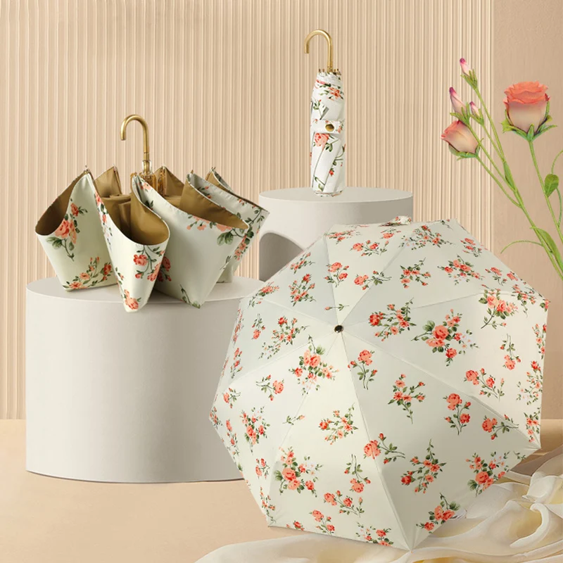 

Французский изогнутый крючок, Цветной Резиновый зонт, женский цветочный зонт от солнца, складной зонт