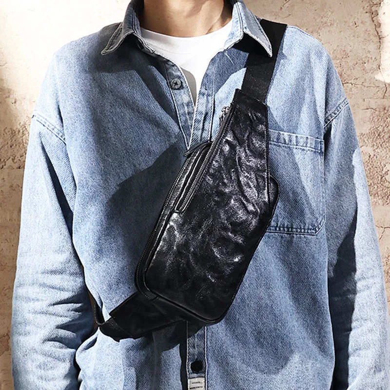 

AETOO New fashion trend leather chest bag men's casual sports shoulder bag vegetable tanned leather retro messenger chest bag me