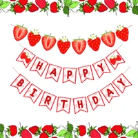 fangleland strawberry themed happy birthday banner sweet fruit decorations girls 1st 2nd 3rd birthday party decorations