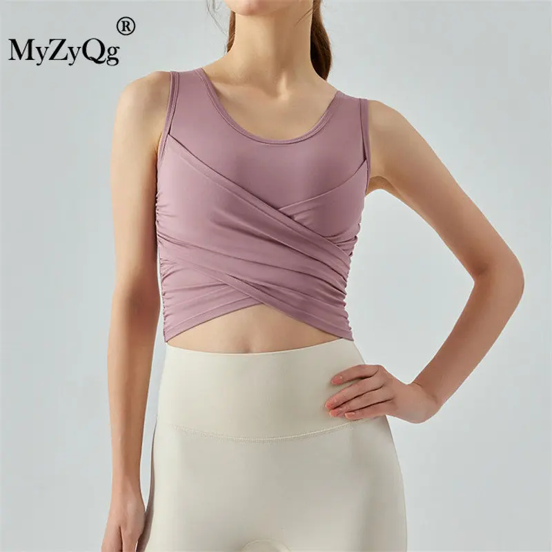 

MyZyQg Women Cross Pleated Sports Underwear One-piece Chest Pad Yoga Bra Vest Running Breathable Fitness Tank Top