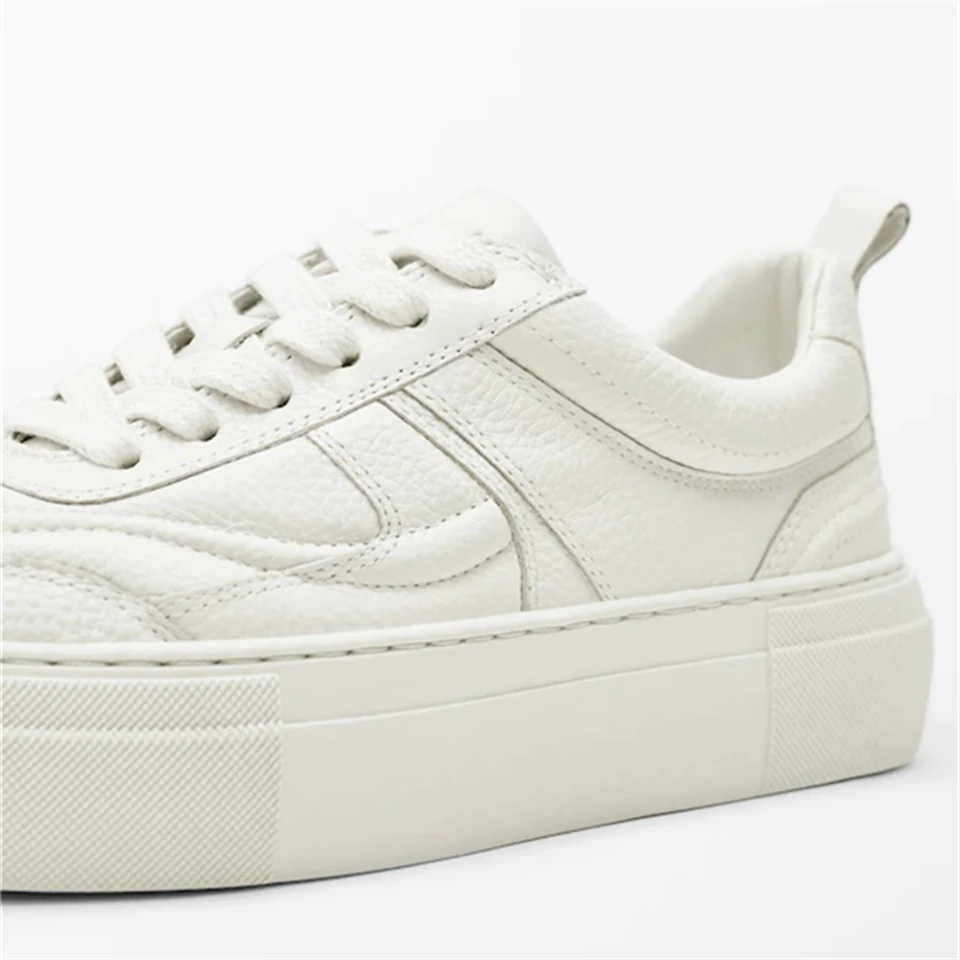 Women White Sports Shoes Lady Vulcanized Shoes Outdoor Platform Shoes Female Casual Genuine Leather Sneakers Woman Wedge Flats