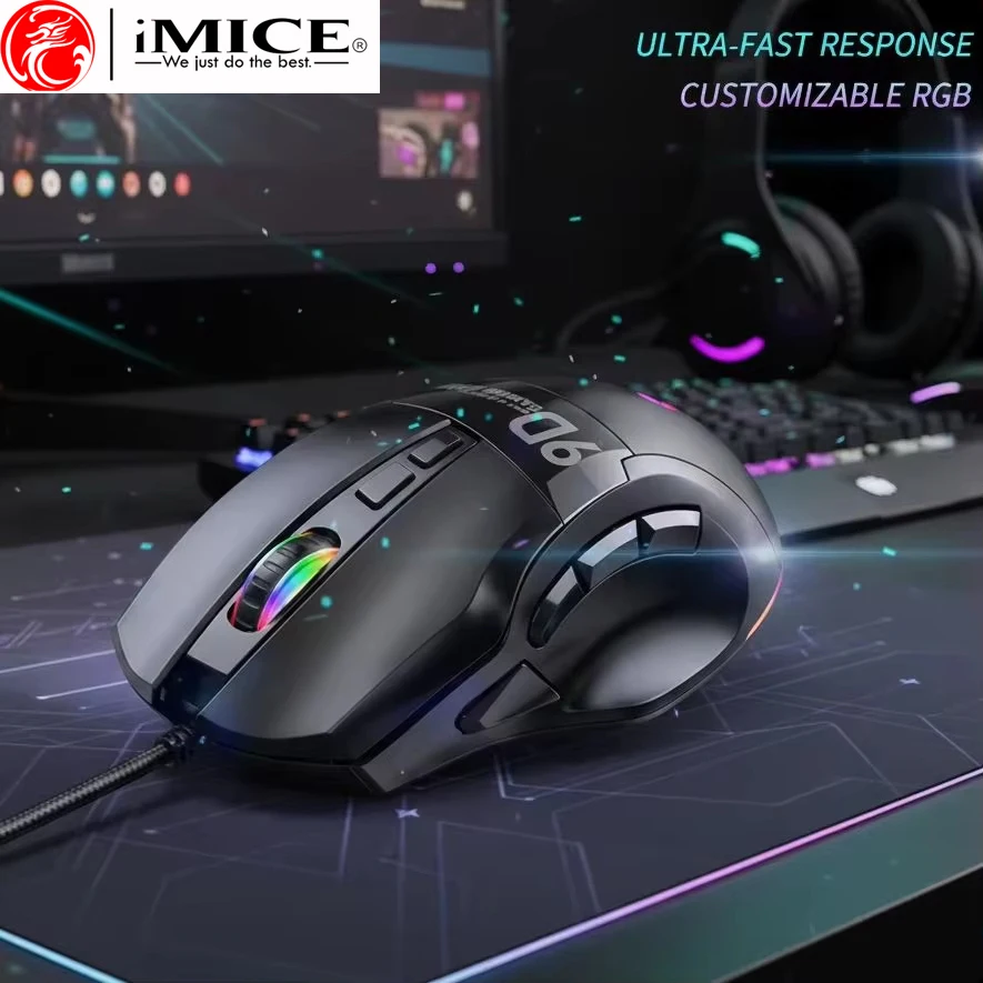 Фото Крутая RGB программируемая проводная игровая мышь с 9 кнопками, регулируемым DPI и эргономичным дизайном для ноутбука, ПК, компьютера, планшета. №2