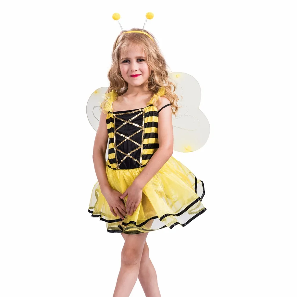 

Yellow Bumble Bee Dress Wings Halloween Costume For Kids Girls Love Live Cosplay Christmas Party Holloween Fancy Dress