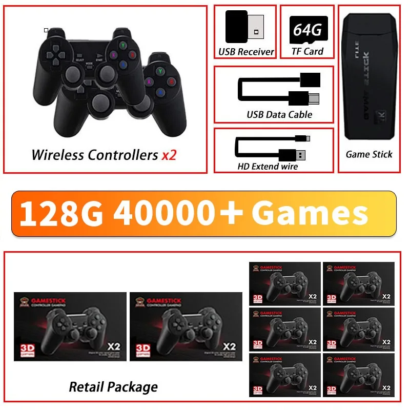 

4K HD Video Game Console Game Stick 40000 Dendy Game Sticker Dropshipping M8 2.4G Double Wireless Controllers PS1 ATARI Retro TV