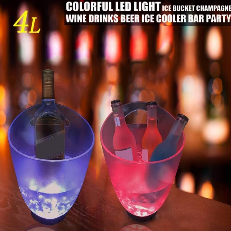 

LED Ice Bucket Portable Colorful Gradient Ice Bucket 4 Liter for Home Bar Chilling Beer Champagne Wine Large Capacity