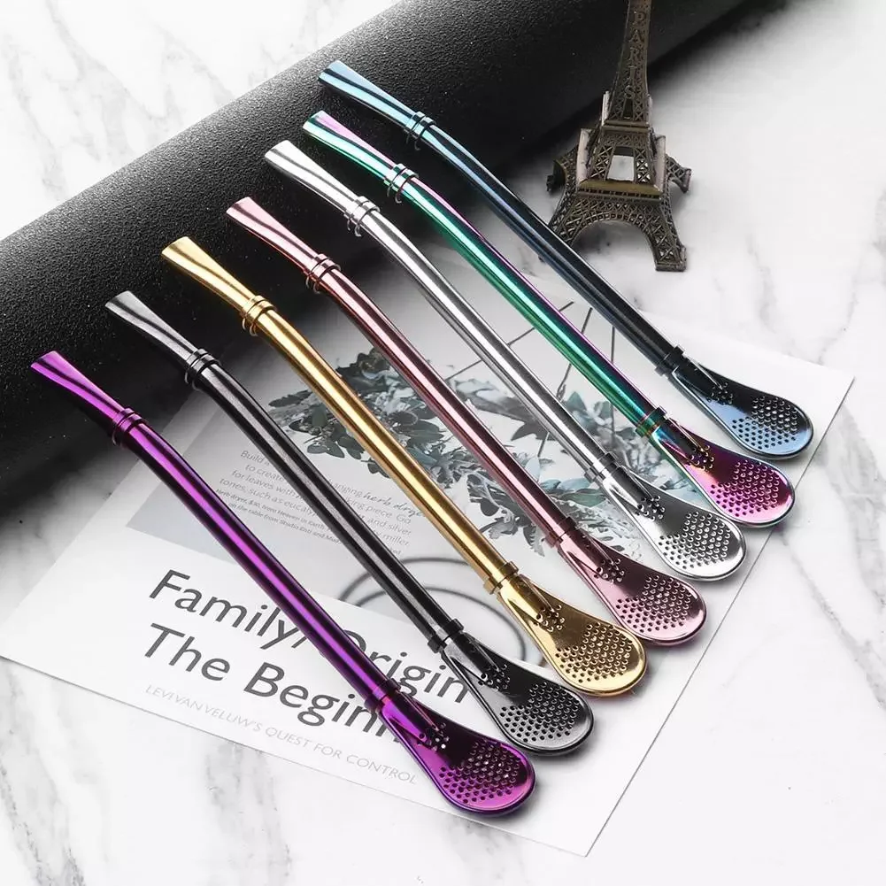 

2023New Tea Filter Stainless Steel Metal Straw Spoon Yerba Mate Drinking Straw Bombilla Sucker Gourd Reusable Washable Tea Tools