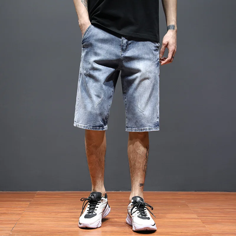 Summer Thin Casual Men's Denim Shorts Five Points Ripped Jeans Men's Slim Straight Men's Loose Pants Baggy Jeans Men Clothing