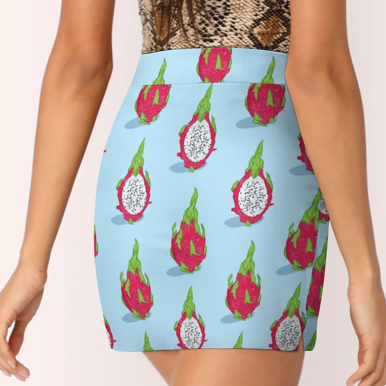 Новое Женское Двухслойное короткое платье с принтом дракона и фруктов