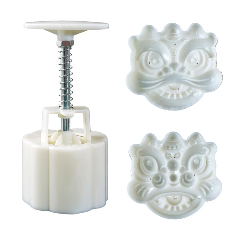

Plastic Mooncake Stamp & Lion Shape Mooncake Mold Festival DIY Hand Press Mooncake Cutters Pastry Decorating Tools