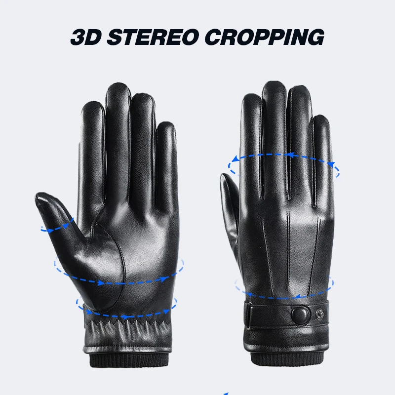 

Мужские перчатки из овечьей кожи, зимние теплые перчатки с флисовой подкладкой для сенсорного экрана, перчатки с закрытыми пальцами, уличные Нескользящие перчатки, велосипедные перчатки