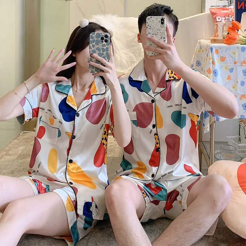 Новинка 2022 Пижамный комплект для влюбленных пар топ с коротким рукавом и шорты