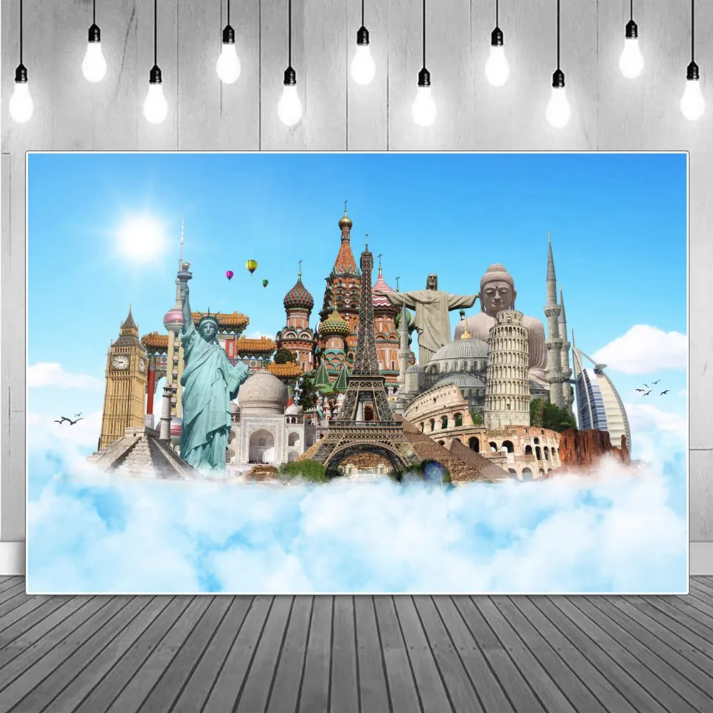 

Dream Trave Scenic Spots Sets Birthday Party Photoshoot Backdrops Collection Taj Mahal Statue of Liberty Photography Backgrounds