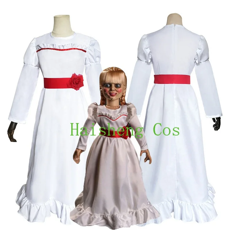 

Movie ConjingDoll Annabelle Dress Cosplay Costumes Ghost Doll White Princess Dress Skirt Women Girls Kids Wig Hair Halloween