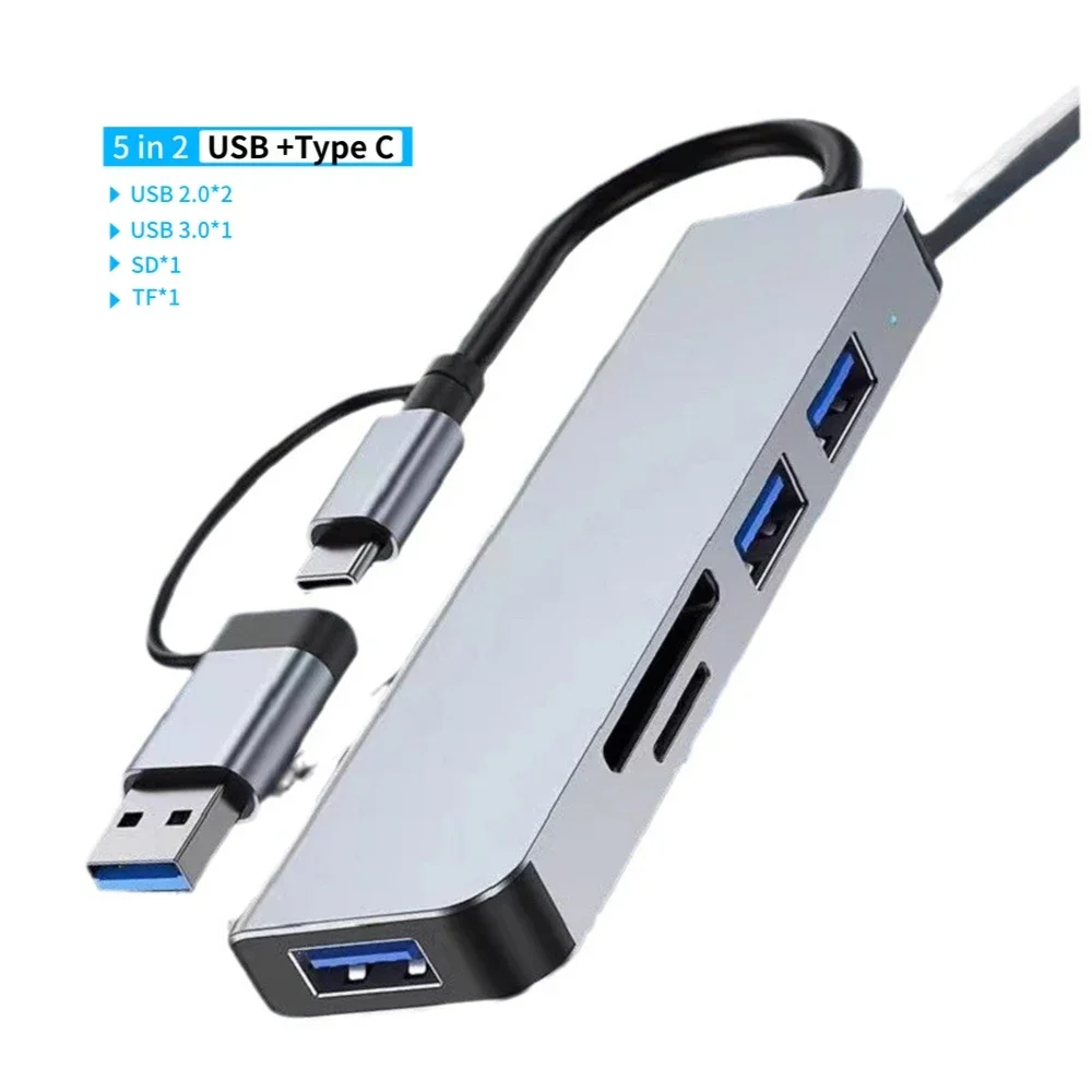 Фото USB-хаб 8-в-5 с 2 портами USB Type-C, док-станция USB-C на USB 3.0 для MacBook Pro, для Switch, разветвитель USB-C Type-C 3.0 №3