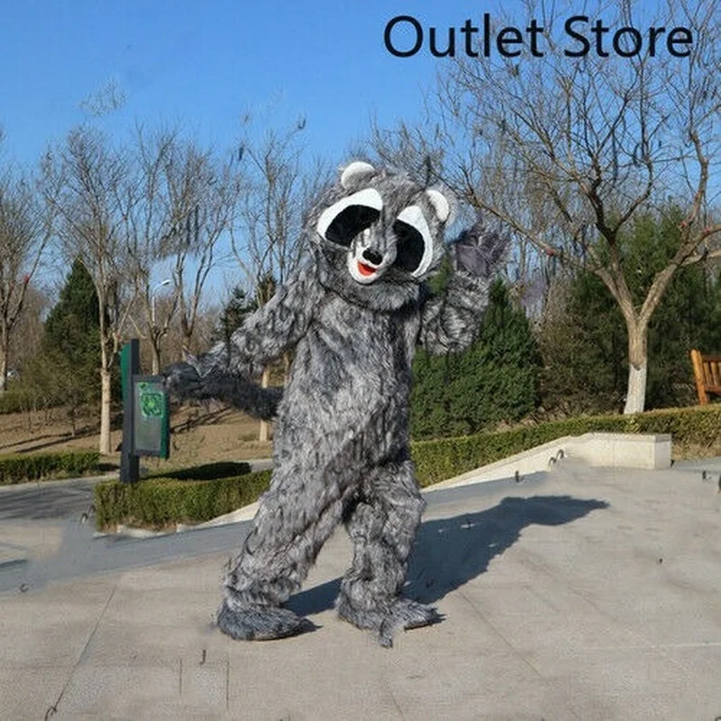 Хеллоуин длинный мех серый костюм талисмана раккон хаски собака косплей наряд