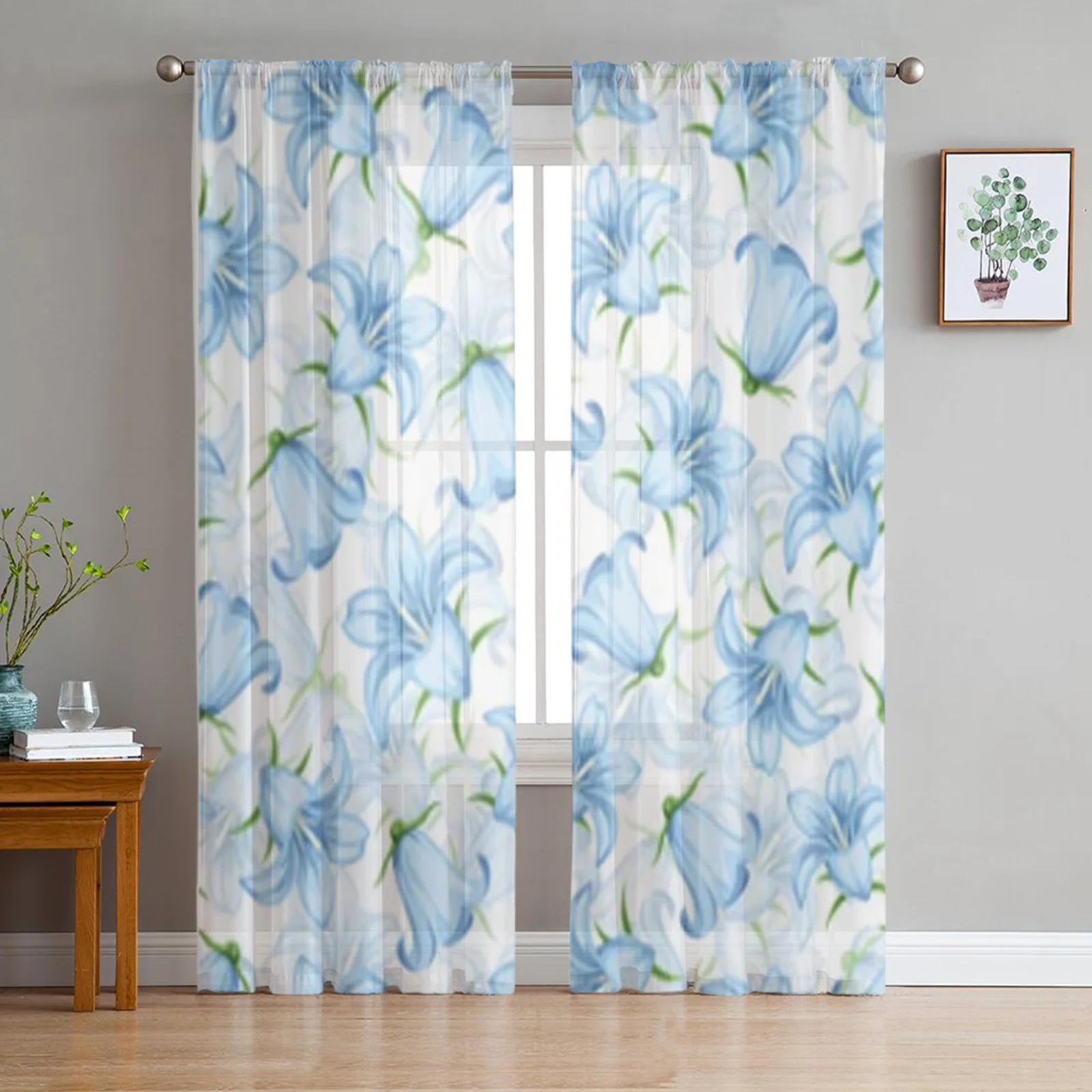 

Прозрачные Занавески с голубыми цветами на белом фоне, тюлевые шторы для гостиной, спальни, кухни, домашние декоративные прозрачные панели