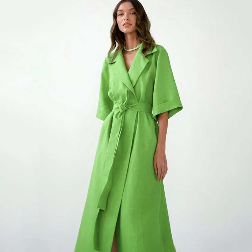 Summer Short Sleeve Robe Cotton and Linen Pajamas Long Bathrobe Loose Housewear Women Nightgown Night Wears for Woman Robes