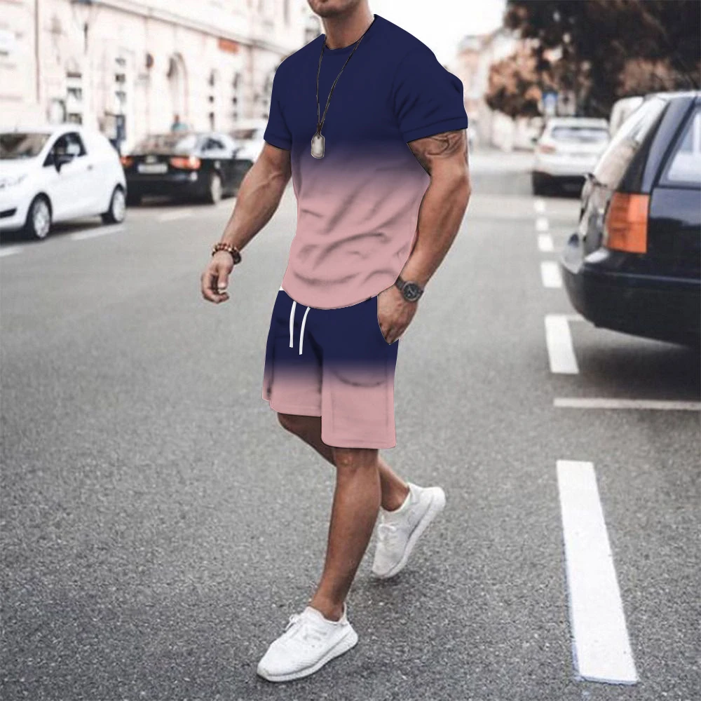 

Men's Summer New Sports Suit 3D Printing Fashion Casual Short Sleeve + Shorts Loose Jogging Sports Two-piece Set
