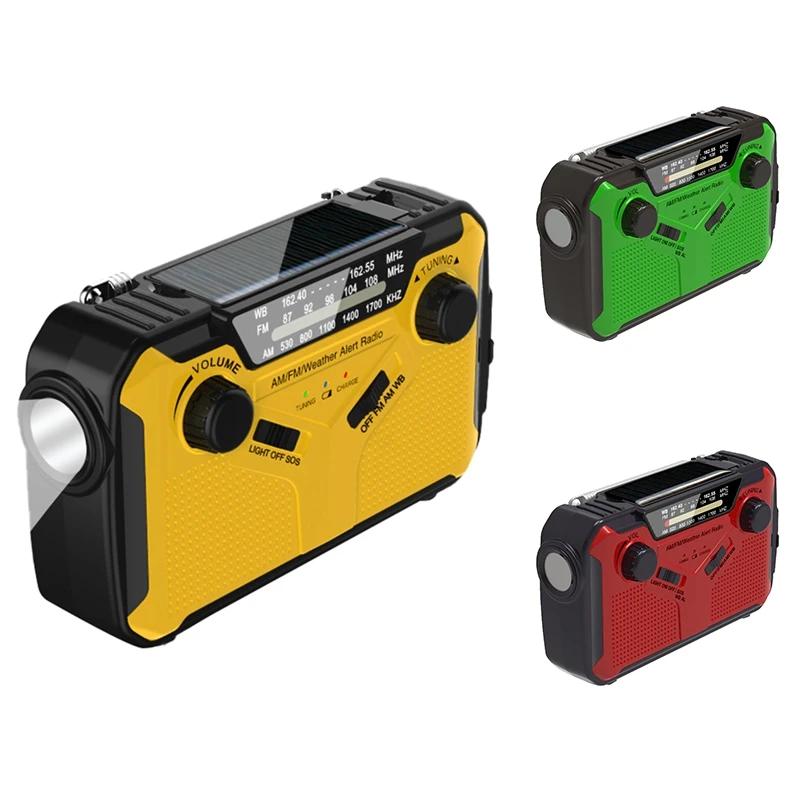 

RISE-Hand Radio Solar Hand Crank Radio AM/FM/WB Emergency Radio Weather Radio LED Flashlight With Power Bank Function