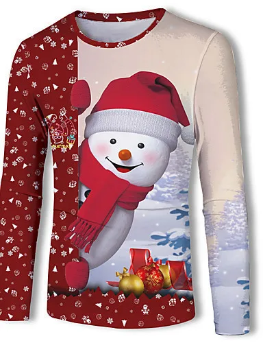 

Men's long sleeved round neck T-shirt 3D printed snowman graphic t-shirts casual y2k tops fashion Merry Christmas Men's clothing