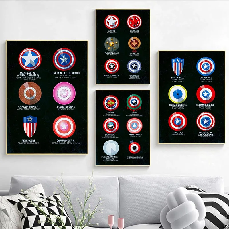 

Captain America Shields Wall Art Marvel Avengers Poster Captain America SuperHero for Classroom Decoration Movie Poster Wall Art