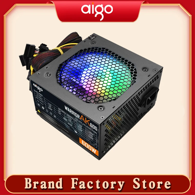 Блок питания Aigo max для ПК 600 Вт бесшумный игровой блок тихий вентилятор 120 мм rgb 24