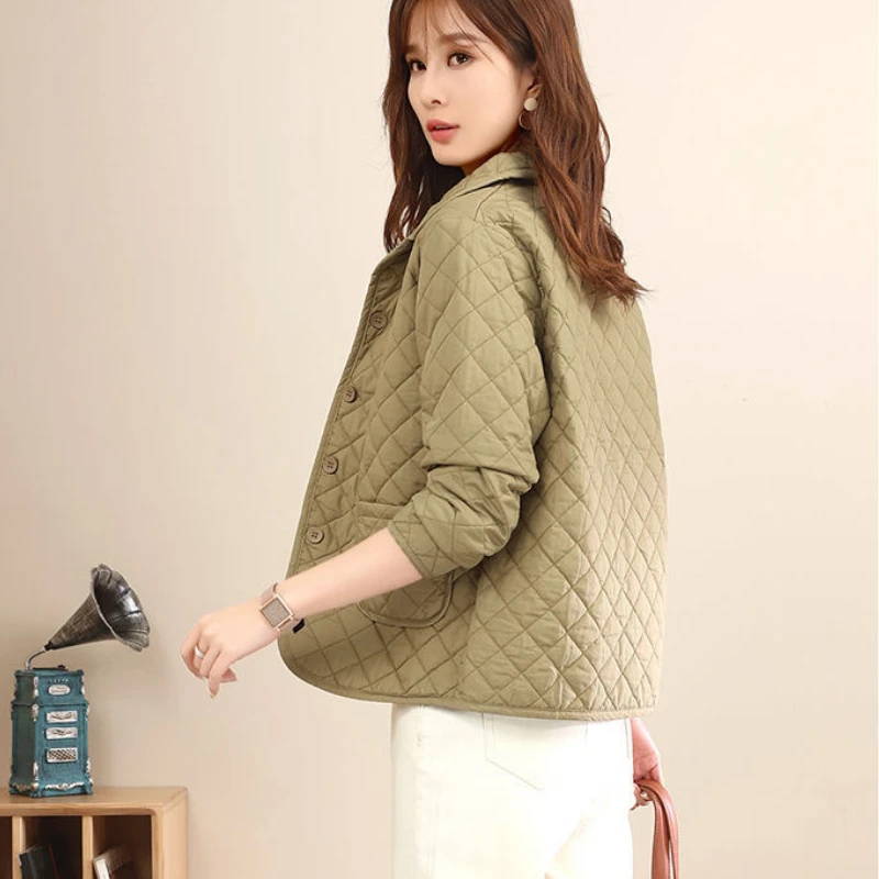Autumn Winter Women's Short Padded Jacket Parka Warmth Jacket Korean Fashion Thin Cotton Lining Leisure Plaid Streetwear New