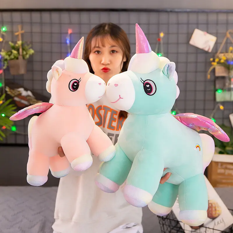 Rainbow Unicorn With Wings Plush Toy For Friends Gift Kawaii Stuffed Horse Flying Animals Doll Unicornio Pillow Christmas Decor