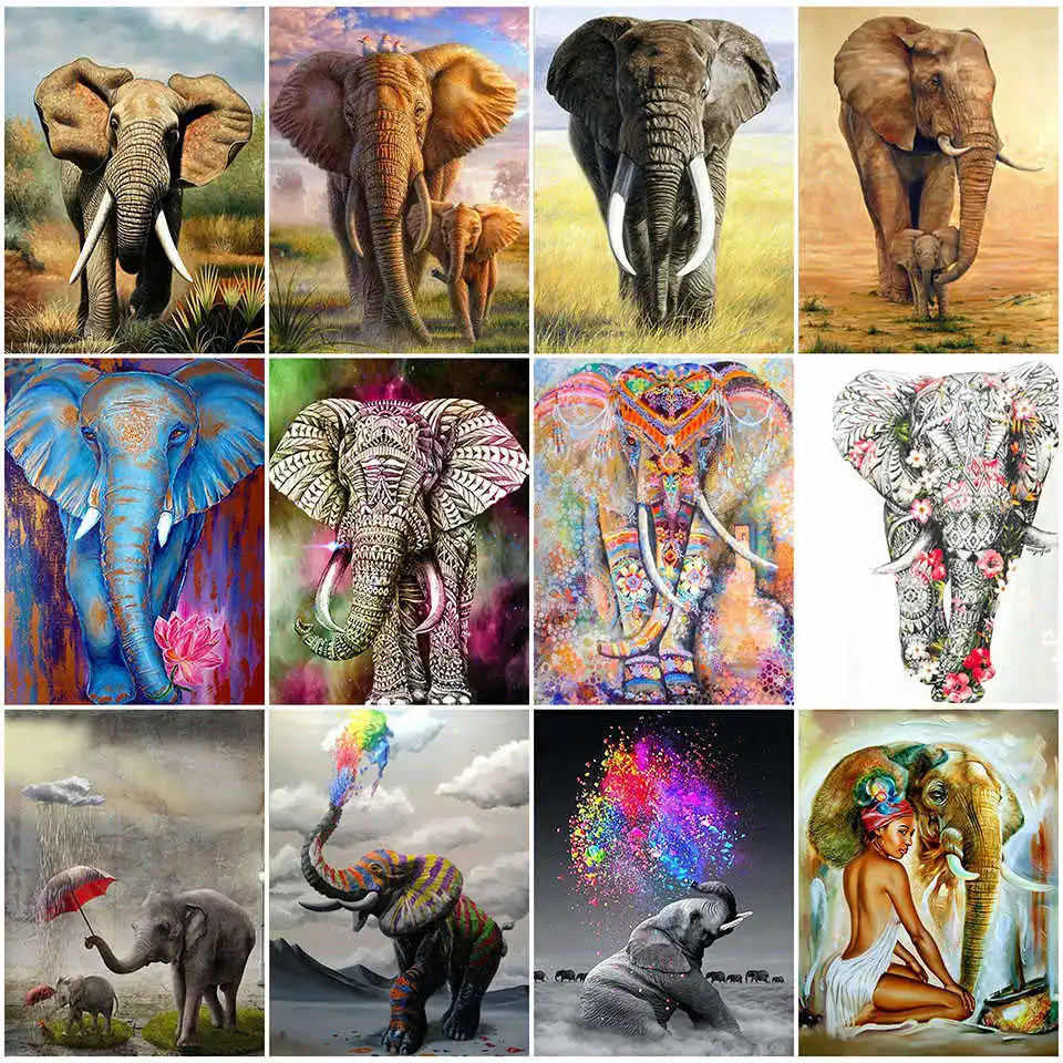 

5D DIY Diamond Painting Animal Elephant Embroidery Cross Stitch Set Hand Inlaid Gifts Living Room Home Wall Art Decoration