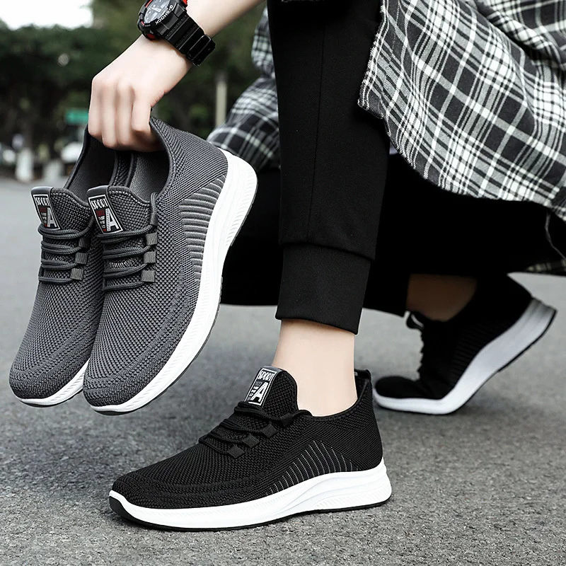 

New Fashion Shoes for Mens 2023 Flat Casual Sneakers Black Running Soft Sole Mesh Leisure Male Non-Slip Footwear Shoes