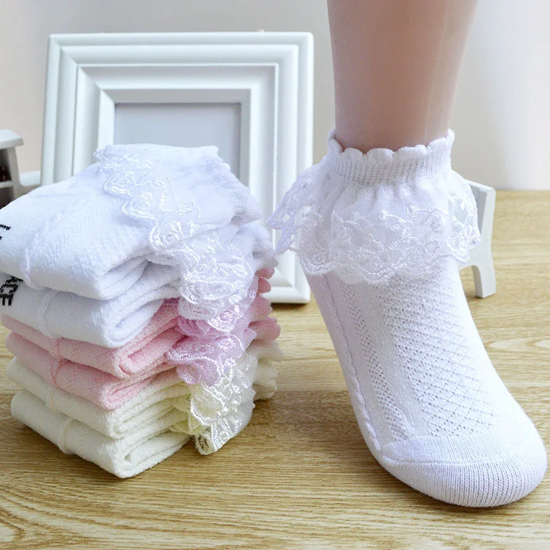 

New Baby Girls Ankle Socks Breathable Cotton Lace Ruffle Princess Mesh Socks Children White Pink Yellow Kids Toddler Dance Socks