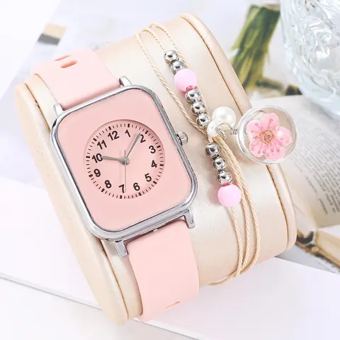 2 шт., модные женские цифровые часы с цветком вишни, дизайнерские кварцевые часы с силикагелем, браслет с цветком персика, рождественский подарок