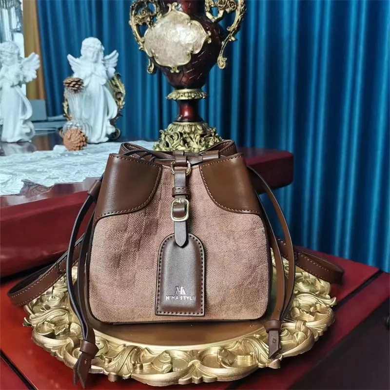 Retro Fashion Bucket Bag Women's Bag 2023 New Flannelette Frosted Texture Single Shoulder Messenger Bag Gg Cc Sac