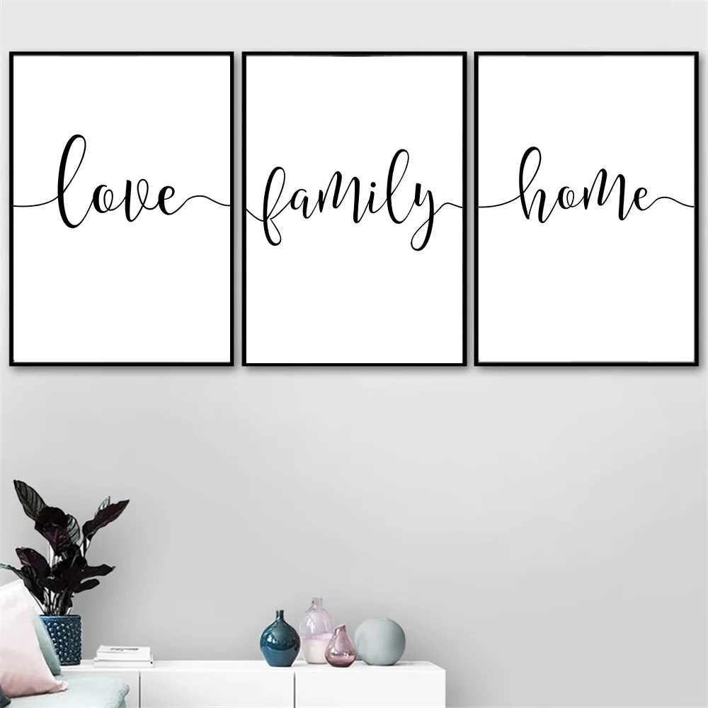 

Family Home Letters Canvas Poster Black And White Painting Love Quotes Wall Art Print Nordic Wall Pictures For Living Room Decor
