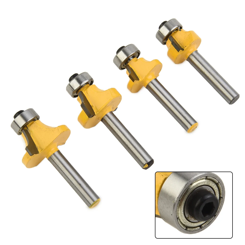 

4pcs 1/4 Inch Shank Round Over Router Bit With Bearing Milling Cutter Round Over Bead Edge Forming Router Bit 1/2" 3/8" 1/4" 1/8
