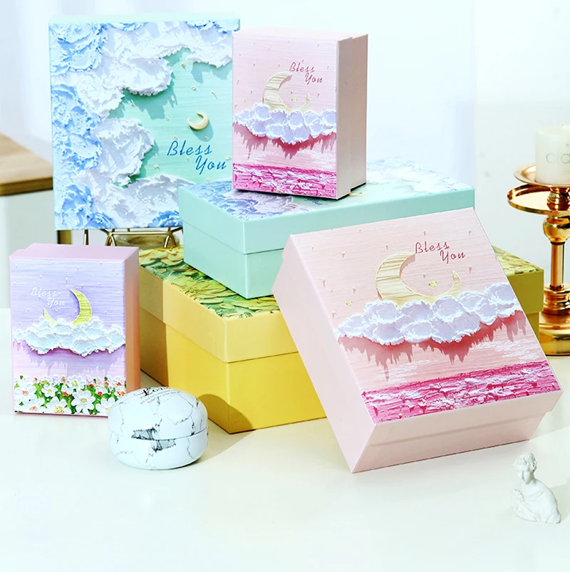 Aesthetic Oil Painting Art Gift Bag Jewelry Case Cosmetics Lipstick Perfume Present Packaging Empty Paper Box