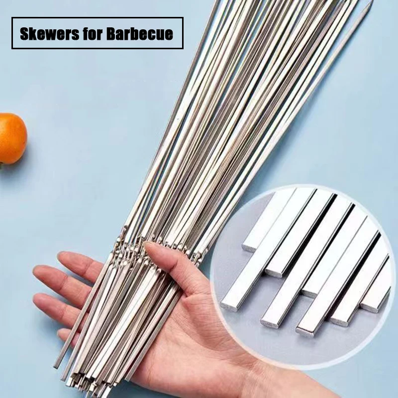 

Skewers for Barbecue Reusable Grill Stainless Steel Skewers Shish Kebab BBQ Camping Flat Forks Gadgets Kitchen Accessories Tools