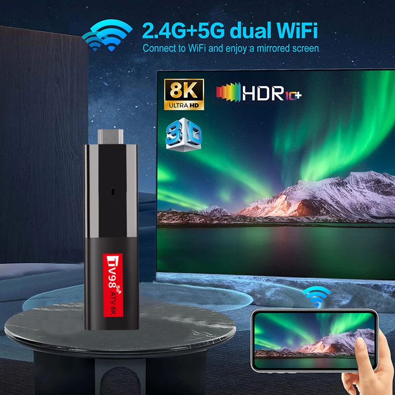 TV98 TV Stick Android 14 8K HD 2G 16G Allwinner H313 Box 2 4G 5G Dual Wifi Smart Media Player ТВ-приемник