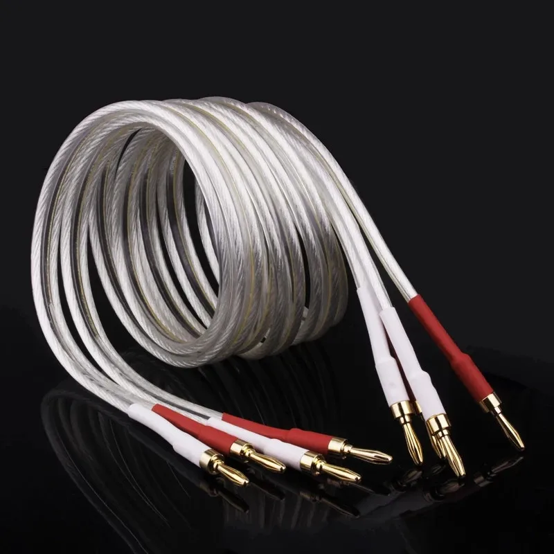 Hifi Silver Plated Speaker Cable 6N OFC Oxygen Free Copper Banana Plug Hi-end Wire Jumper Biwire Amplifier CD Player - купить по