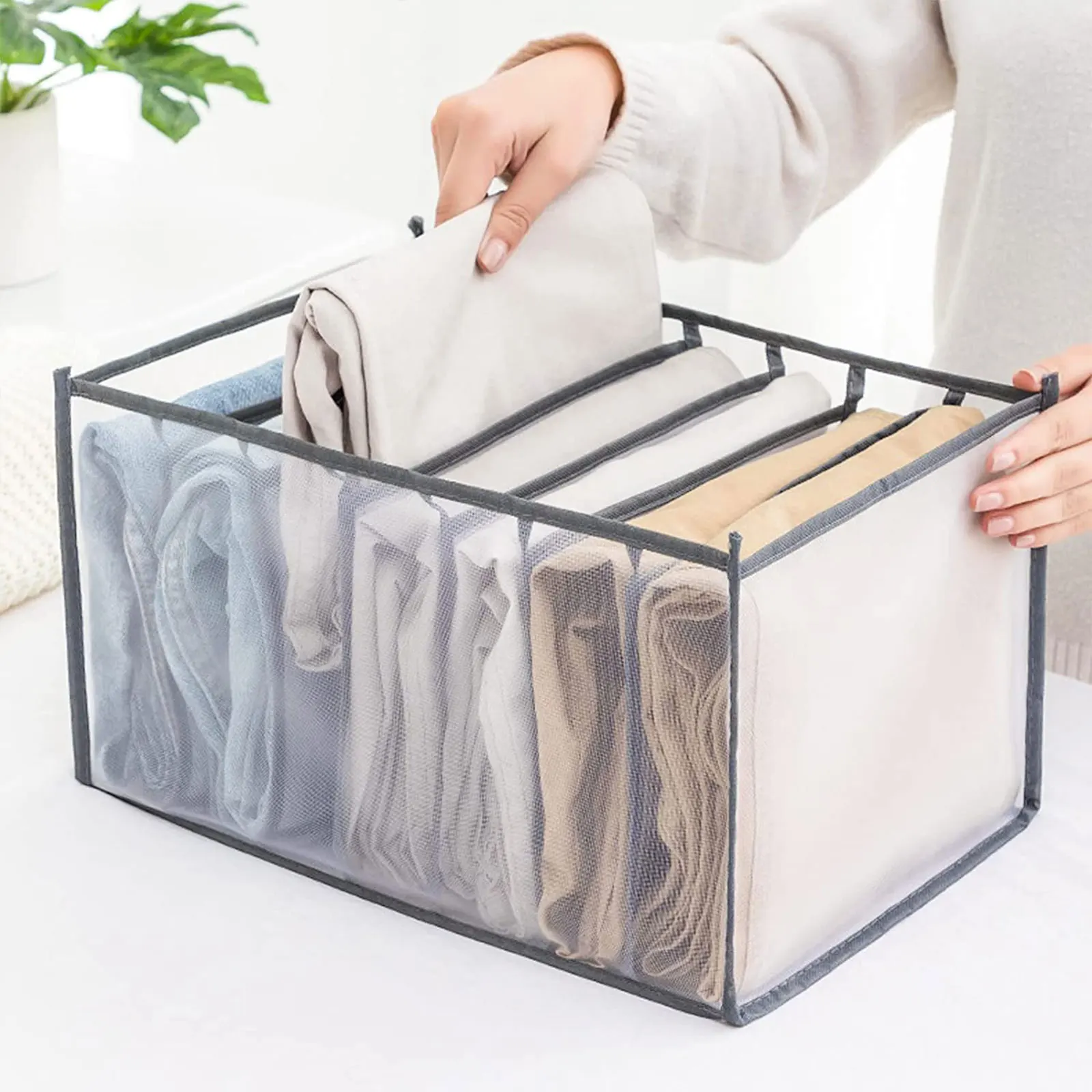 

4/7 Grids Jeans Storage Box Closet Wardrobe Clothes Compartment Boxes Drawer Jeans Socks Separation Organizer Pants Storage Bags