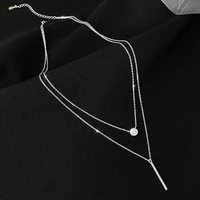double layer necklaces for women geometric long pandent zircon clavicle chains choker collar simple autumn winter sweater chain