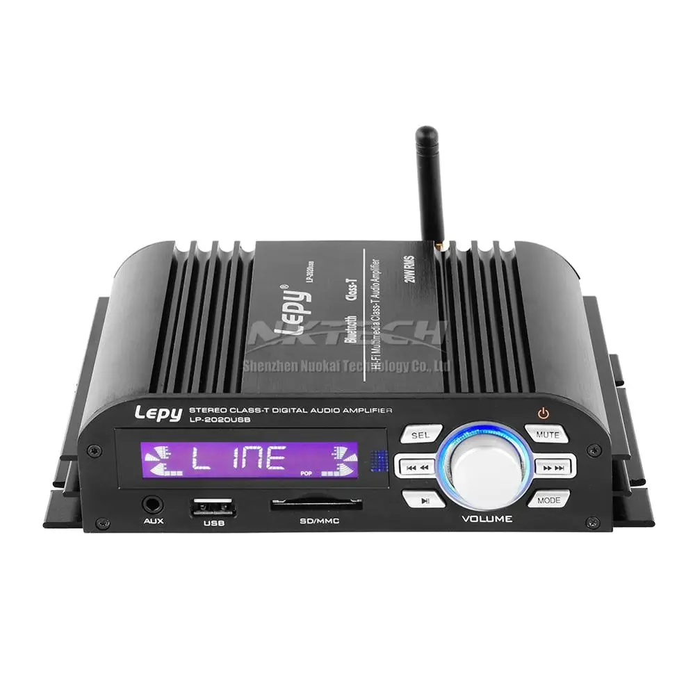 Усилитель Lepy LP-2020 USB для автомобиля с Bluetooth 4.0, цифровым проигрывателем Class-T, 2x 20W RMS HIFI стерео звуком, мультимедийной поддержкой SD AUX EQ on для дома.